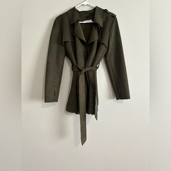 Stylish Olive Green Trench Coat - Size 40 - Picture 2 of 3